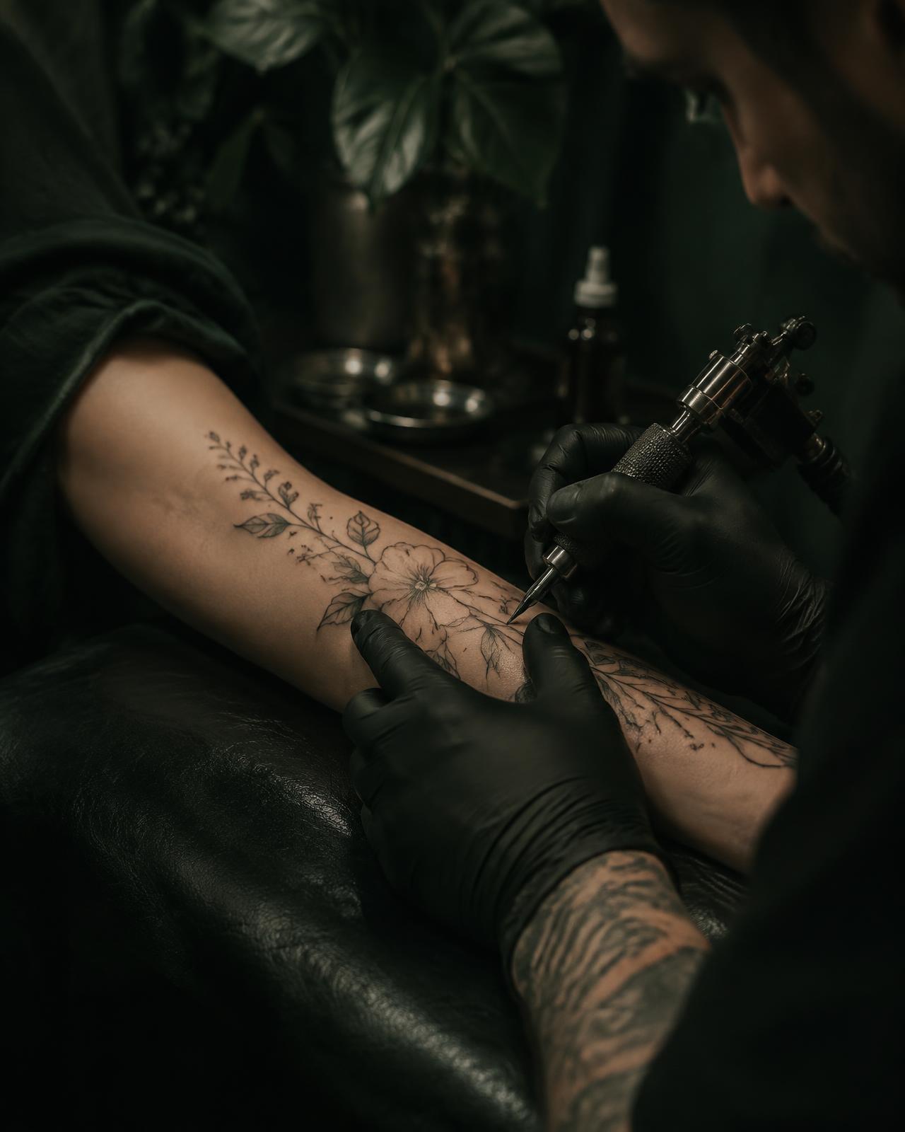 Leilany tattooing a fine line floral design